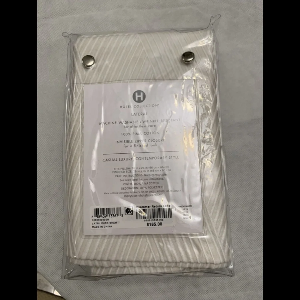 NIB Hotel Collection Lateral Cotton (2) Euro European Pillow Sham‎